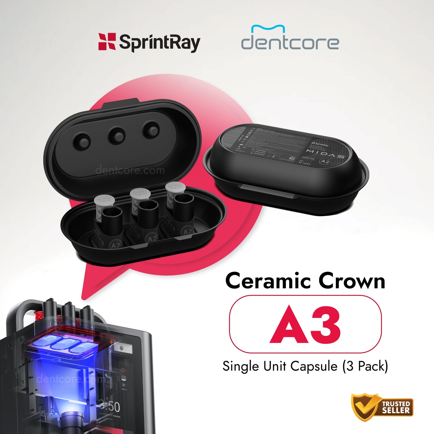 SprintRay MIDAS Ceramic Crown (A1 /A2 /A3 /B1 /BL) -Single unit capsule -3 pack*