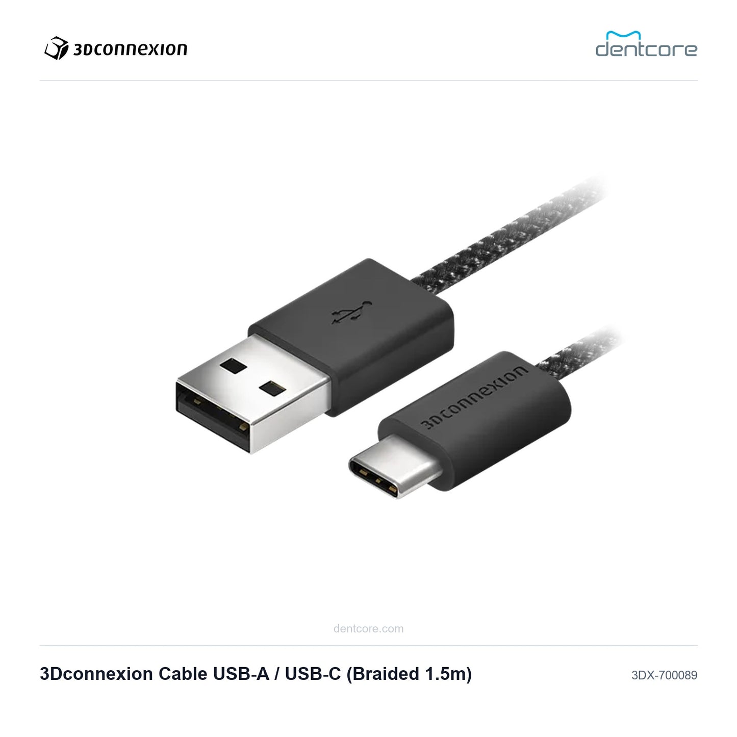3Dconnexion 3Dconnexion Cable USB-A / USB-C (Braided 1.5m) | 3Dconnexion and Dentcore branded cover