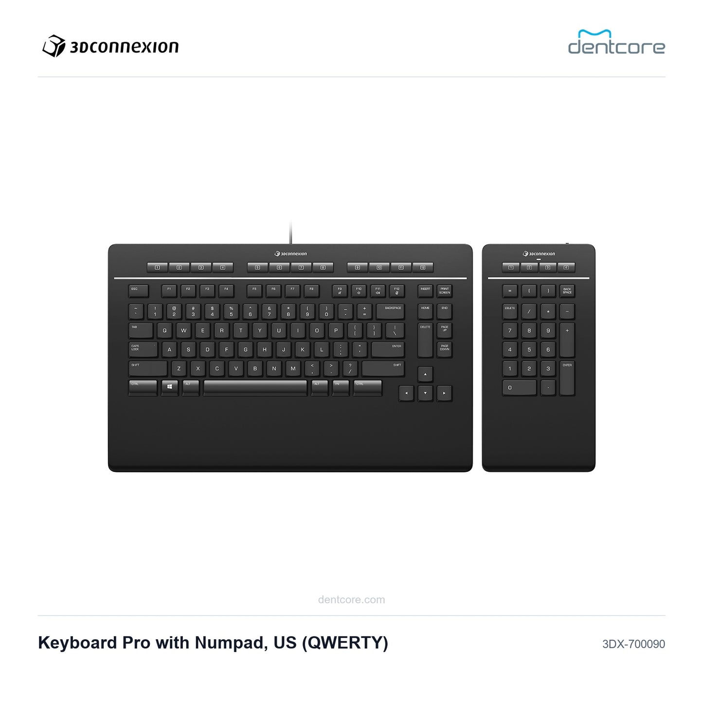 3Dconnexion Keyboard Pro with Numpad, US (QWERTY) | 3Dconnexion and Dentcore branded cover