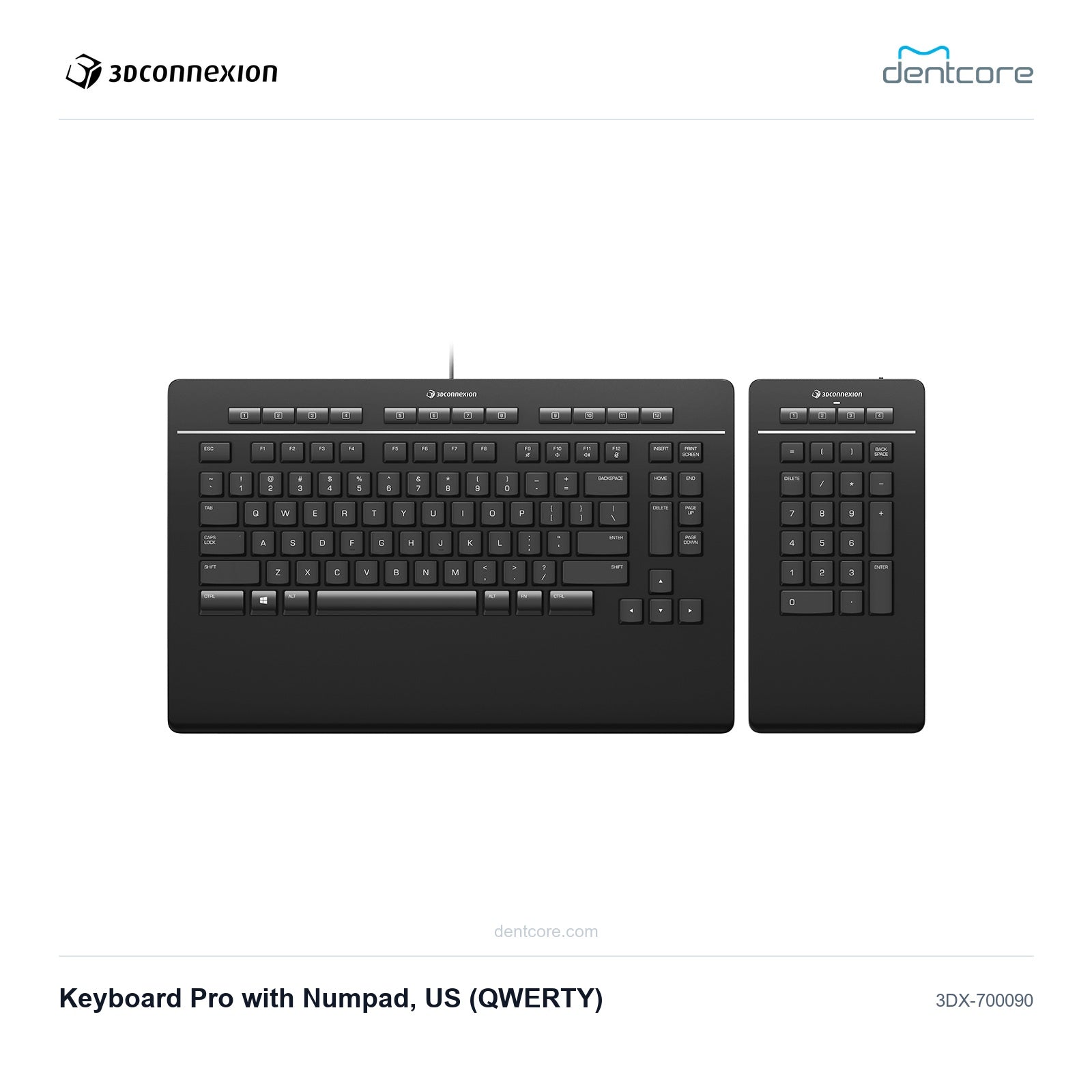 3Dconnexion Keyboard Pro with Numpad, US (QWERTY) | 3Dconnexion and Dentcore branded cover