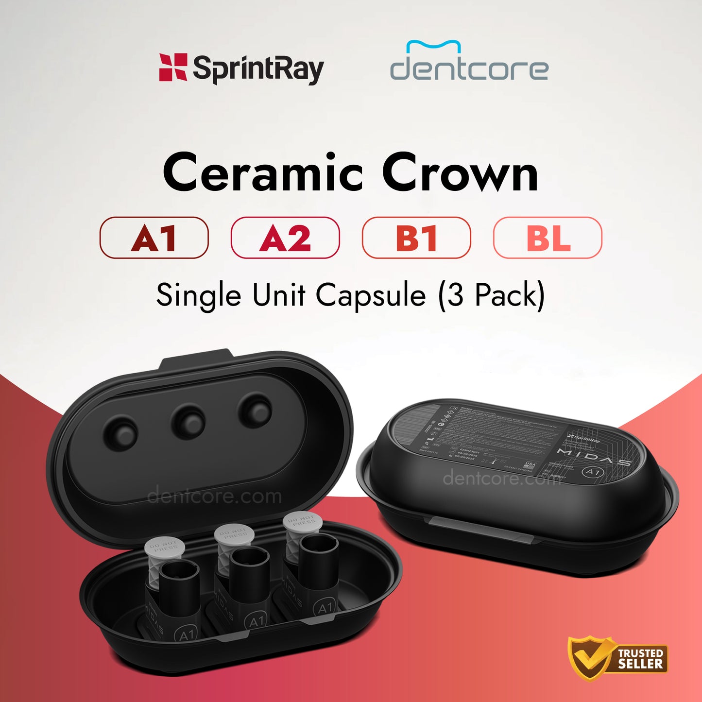 SprintRay MIDAS Ceramic Crown (A1 /A2 /B1 /BL) -Single unit capsule -3 pack*