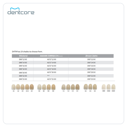 Aidite Superfect SHT-M Multilayer Zirconia Disc - official shade chart