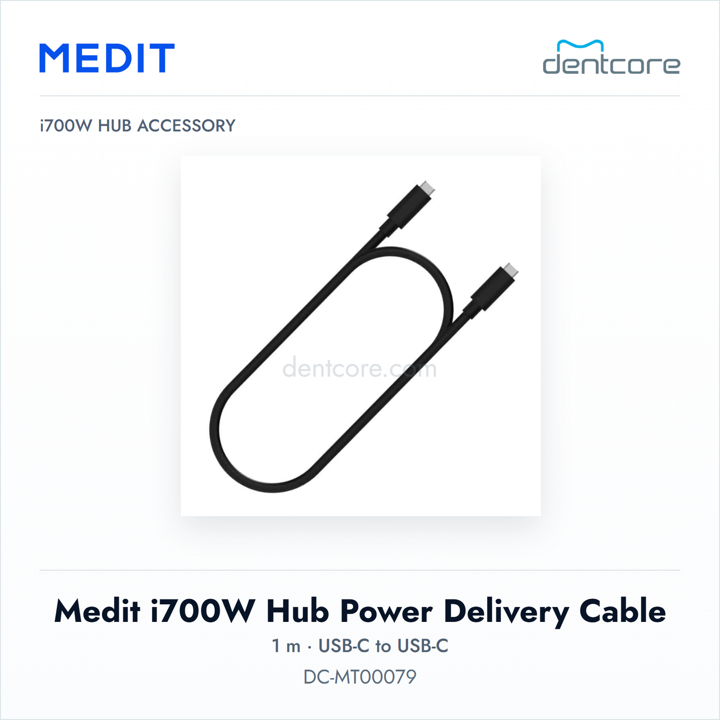 Medit i700W hub power delivery cable, 1 m USB-C to USB-C, SKU DC-MT00079 - Dentcore