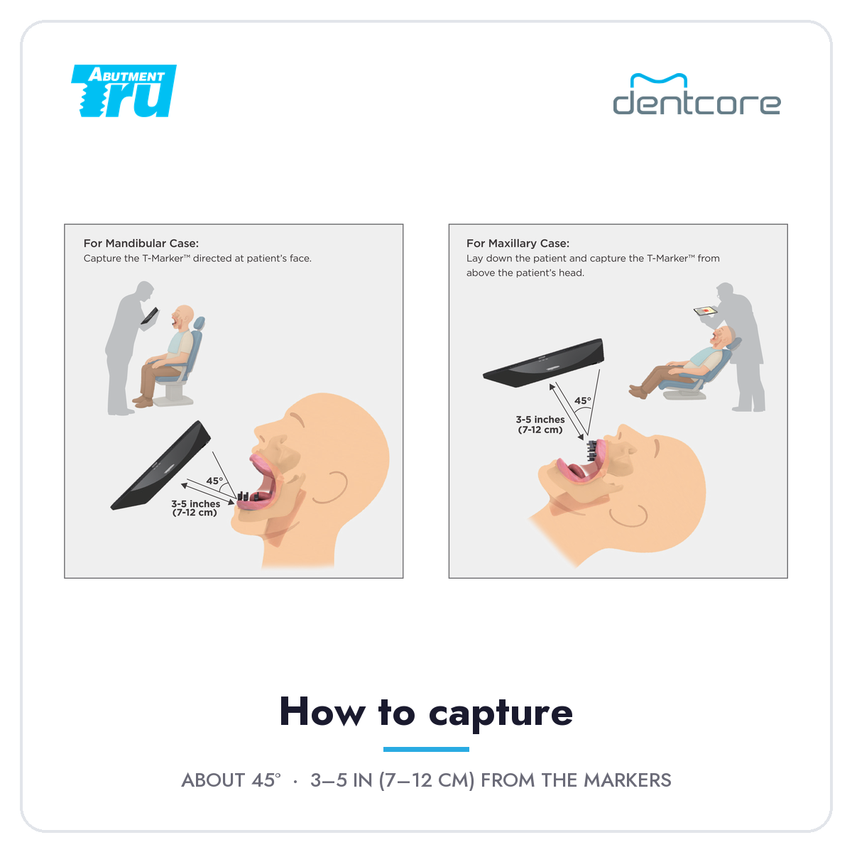 How to capture T-Markers: about 45 degrees, 3-5 inches away
